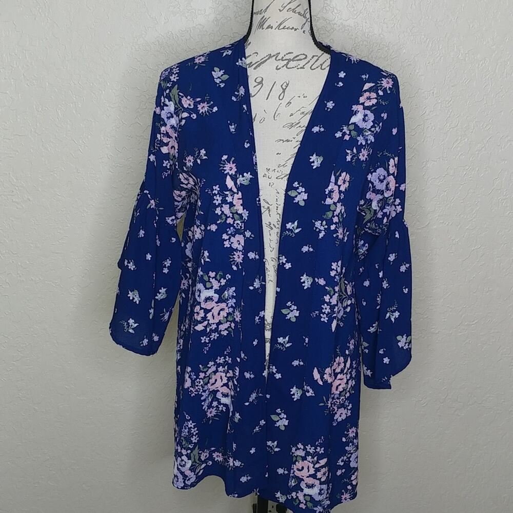Blue Rain Open Front Floral Cardigan/Kimono Size S
